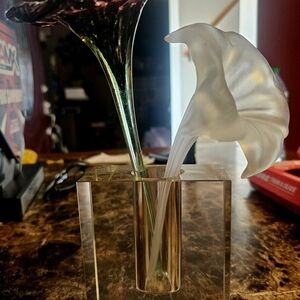 3 Piece Murano-inspired VIintage Glass Art with Purple and White Flowers